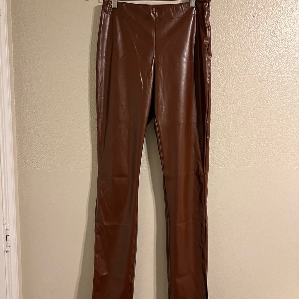 SHEIN Brown Faux Leather Pants